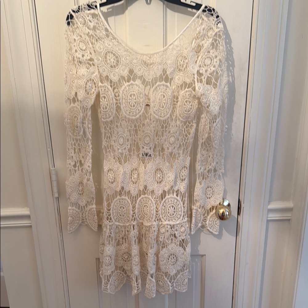 NWT Free People lace beach cover or dress, cream, sz S
